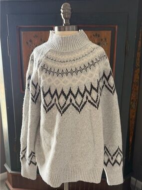Max Studio Cream and Black Turtleneck Fair Isle Sweater